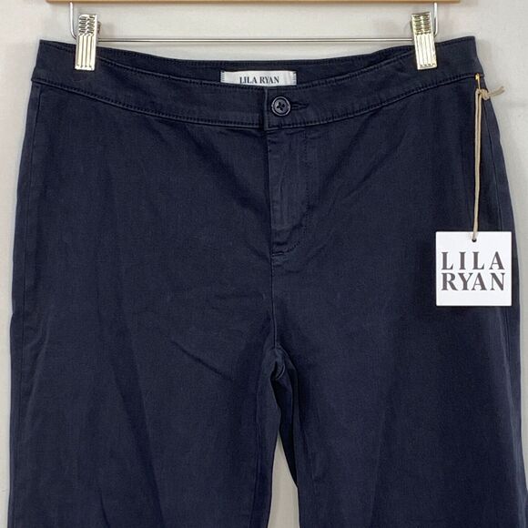 Lila Ryan The Jase Pedal Pusher Pants Womens 8 Navy Blue Slim Fit Flat Front - Picture 2 of 9